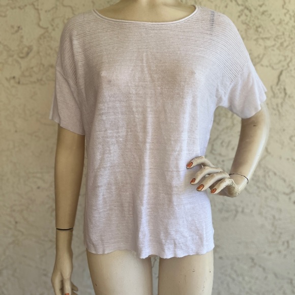 EILEEN FISHER 100% Organic Cotton Top Knit Sweater Solid White Short Sleeve M - Picture 2 of 14